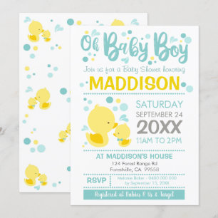 Bjud från Rubber Anka Baby Shower, Ducky Boy Inbjudningar