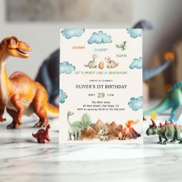 Bjud från Stomp Chomp och Roar Dinosaur på födelse Inbjudningar