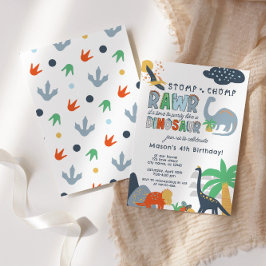Bjud från Stomp Chomp Rawr Dinosaur på födelsedage Inbjudningar