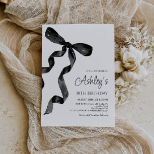 Bjud från Watercolor Black Bow Birthday bjudande Inbjudningar