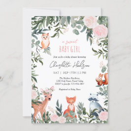 Bjud från Woodland Animals Baby Shower Girl Inbjudningar