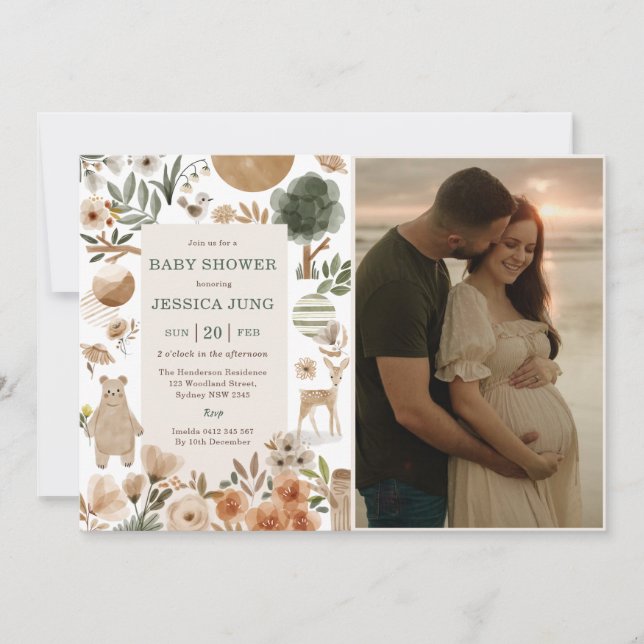 Bjud från Woodland Animals Baby Shower Party Party Inbjudningar (Framsida)