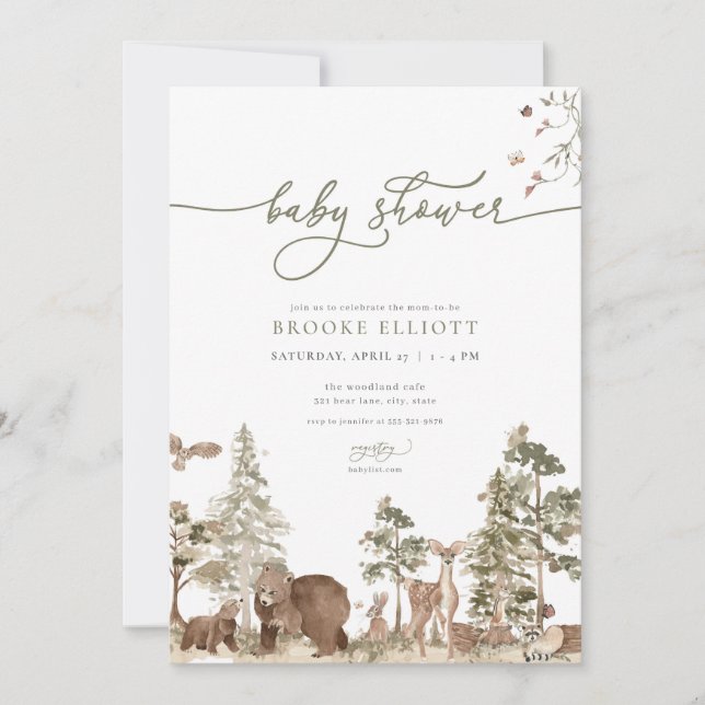 Bjud från Woodland Baby Shower Animals Inbjudningar (Framsida)