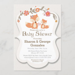 Bjud från Woodland Fox Blommigt Baby Shower Inbjudningar