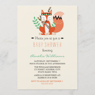Bjud från Woodland Fox Neutralt Baby Shower Inbjudningar