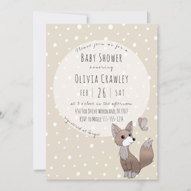 Bjud från Woodland Fox Neutralt Baby Shower Inbjudningar (Framsida)