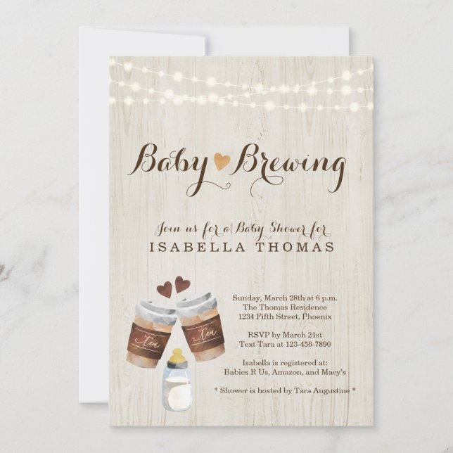 Bjud i Baby Brewing Tea Party Baby Shower Inbjudningar (Framsida)