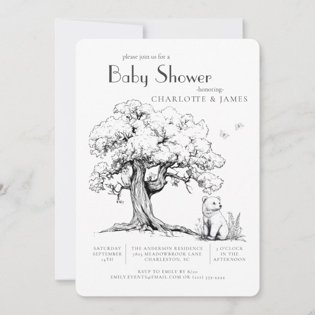 Bjud i Black & White Forest Bear Baby Shower-inbju Inbjudningar (Framsida)