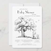 Bjud i Black & White Forest Bear Baby Shower-inbju