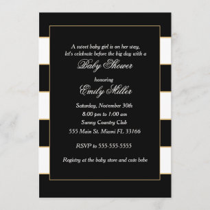 Bjud i Black White Guld Rand Baby Shower-inbjudan Inbjudningar
