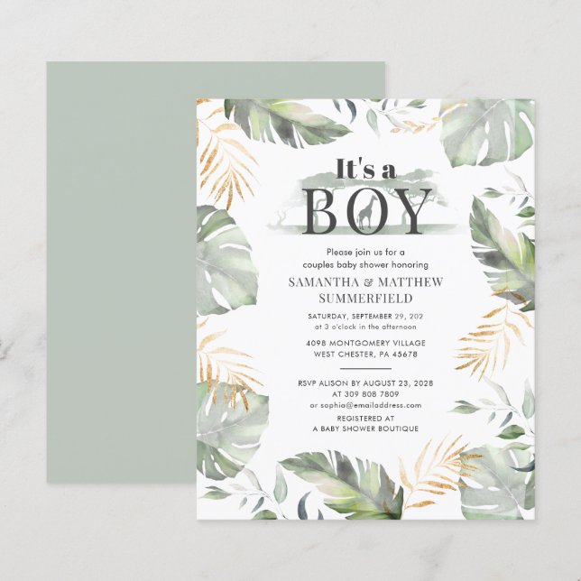Bjud i botaniskt jungle Animal Boy Baby Shower (Fram/baksida)