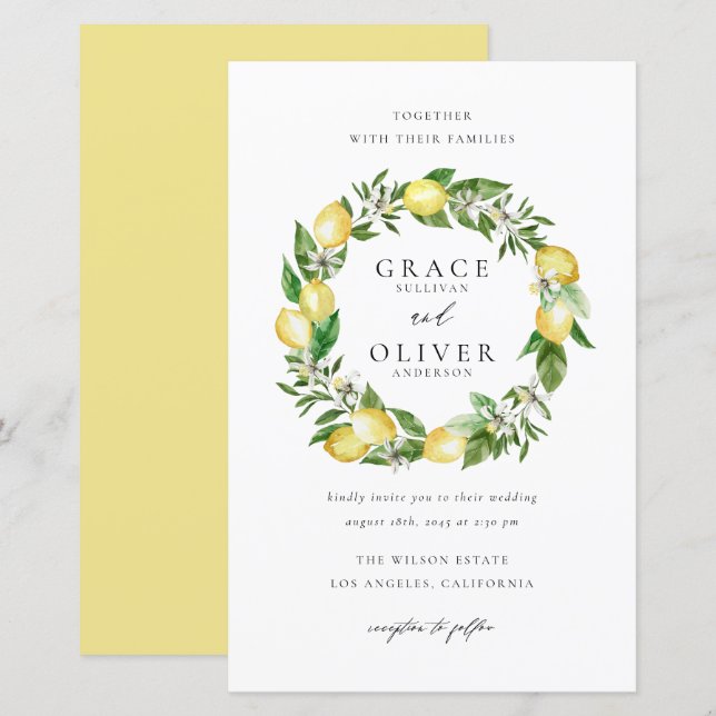 Bjud i botaniskt Lemon Wandan Garden Wedding (Fram/baksida)