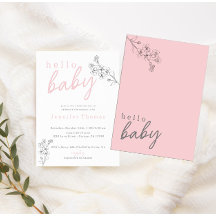 Bjud i botaniskt Rosa Hej Baby Baby Shower-inbjuda