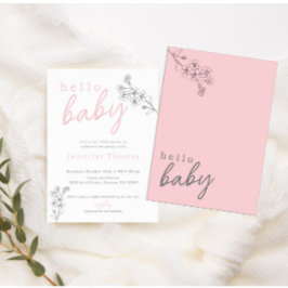 Bjud i botaniskt Rosa Hej Baby Baby Shower-inbjuda Meddelande