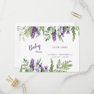 Bjud i botaniskt tvättprogram för lavender Baby Sh Inbjudan Vykort
