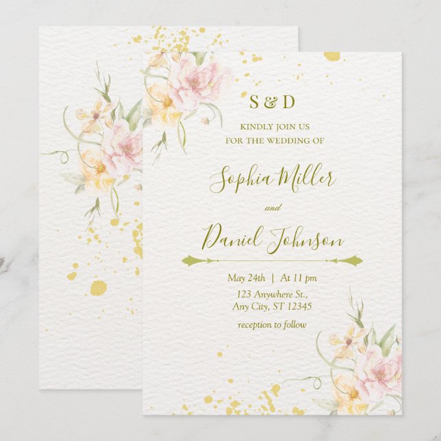 Bjud i botaniskt vattenfärgsbröllop inbjudningar (Fram/baksida)