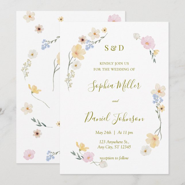 Bjud i botaniskt vattenfärgsbröllop inbjudningar (Fram/baksida)