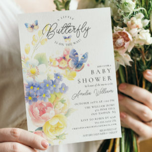 Bjud i Butterfly Garden Baby Shower Inbjudningar