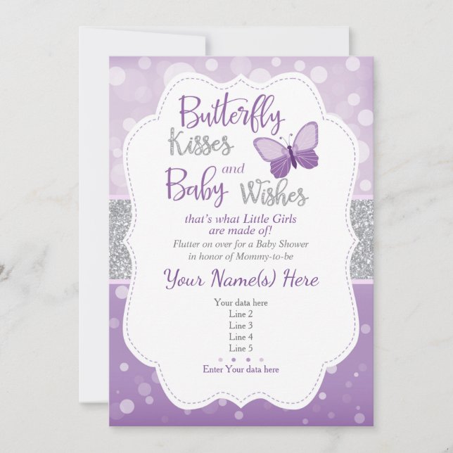 Bjud i Butterfly Kisses Baby Shower-inbjudan Inbjudningar (Framsida)