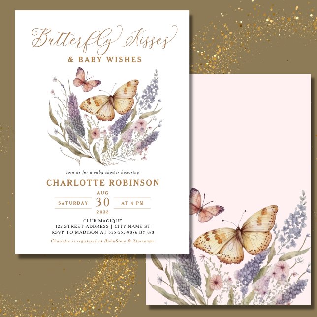 Bjud i Butterfly Kisses Girl Baby Shower-inbjudan Inbjudningar (Skapare uppladdad)