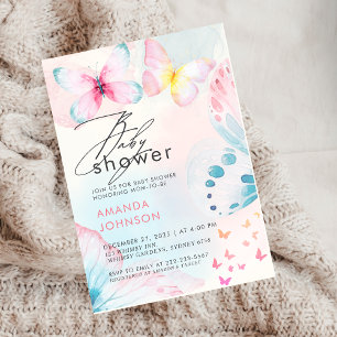 Bjud i Butterfly Wildbloms Blommigt Baby Shower-in Inbjudningar