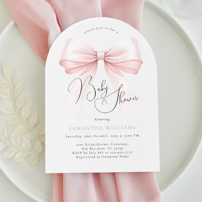 Bjud i Coquette Rosa Bow Arch Baby Shower-inbjudan Inbjudningar (Skapare uppladdad)