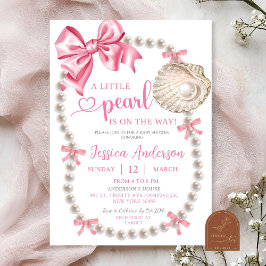 Bjud i Coquette Rosa Girl Girl Pearls Baby Shower Inbjudningar