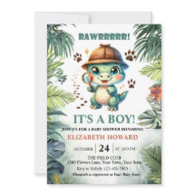 Bjud i Cute Baby Dinosaur Baby Shower-inbjudan