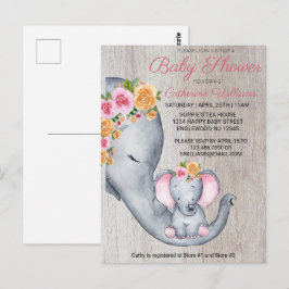 Bjud i Cute Elephant Rosa Blommigt Baby Shower-inb Vykort