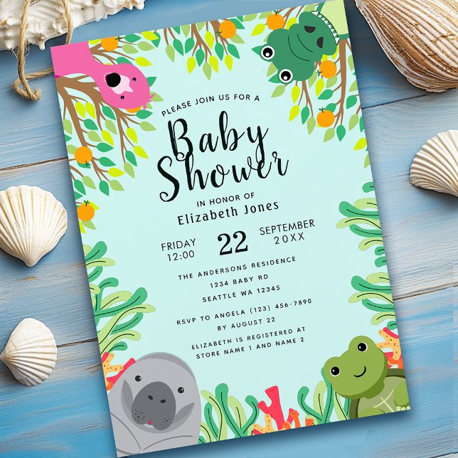 Bjud i Cute Florida Animals Baby Shower-inbjudan Inbjudningar (Skapare uppladdad)