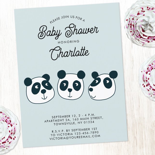 Bjud i Cute Giant Panda Bear Baby Shower-inbjudan Vykort (Cute personalized custom text Panda Bear baby shower invitation)