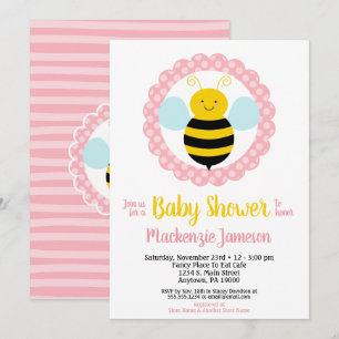 Bjud i Cute Humla Girls Baby Shower-inbjudan Inbjudningar