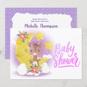 Bjud i Cute Lila Giraffe Baby Shower Inbjudningar