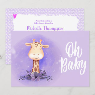 Bjud i Cute Lila Giraffe Baby Shower Inbjudningar