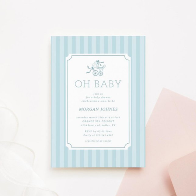Bjud i Cute Preppy Barnvagn Baby Shower-inbjudan f Inbjudningar (Skapare uppladdad)