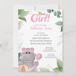Bjud i Cute Rosa Guld Hippo Baby Shower Inbjudningar