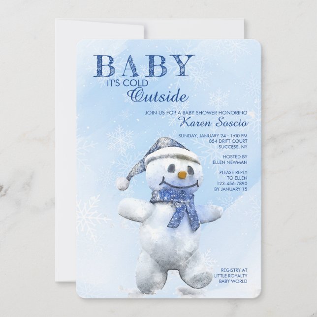 Bjud i Cute Snögubbe Baby Shower Inbjudningar (Framsida)