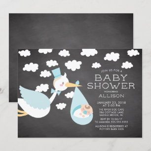 Bjud i Cute Stork Boys Baby Shower-inbjudan Inbjudningar