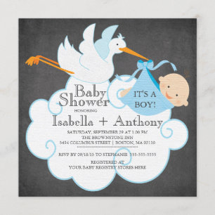 Bjud i Cute Stork Chalkboard Boy Shower Inbjudningar