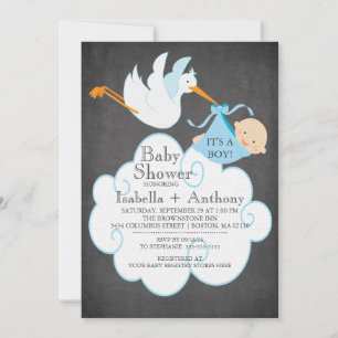 Bjud i Cute Stork Chalkboard Boy Shower Inbjudningar