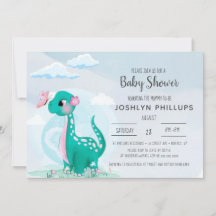 Bjud i Cute Teal Dinosaur Baby Shower-inbjudan