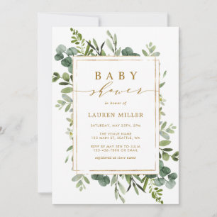Bjud i den botaniska Guld Greenery Baby Shower-inb Inbjudningar
