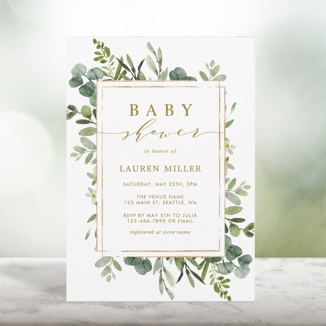 Bjud i den botaniska Guld Greenery Baby Shower-inb Inbjudningar (Skapare uppladdad)