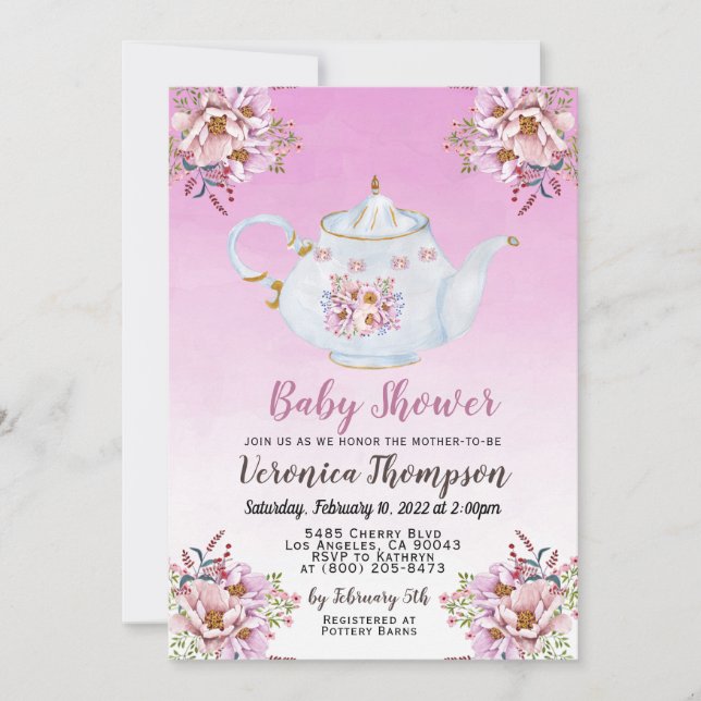 Bjud i High Tea Party Baby Shower Inbjudningar (Framsida)