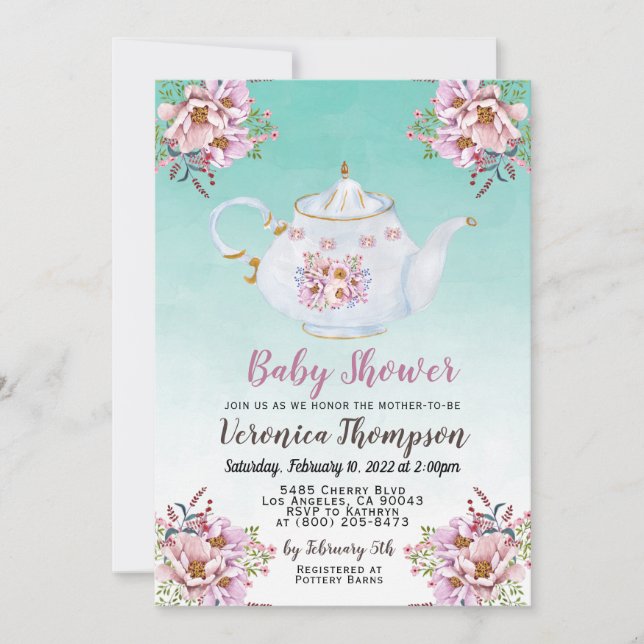 Bjud i High Tea Party Baby Shower Inbjudningar (Framsida)