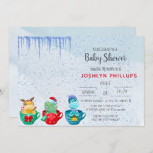 Bjud i juldinosaur Tekopp Baby Shower-inbjudan