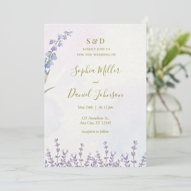 Bjud i Lavender Watercolor Wedding Inbjudningar (Stående Fram)