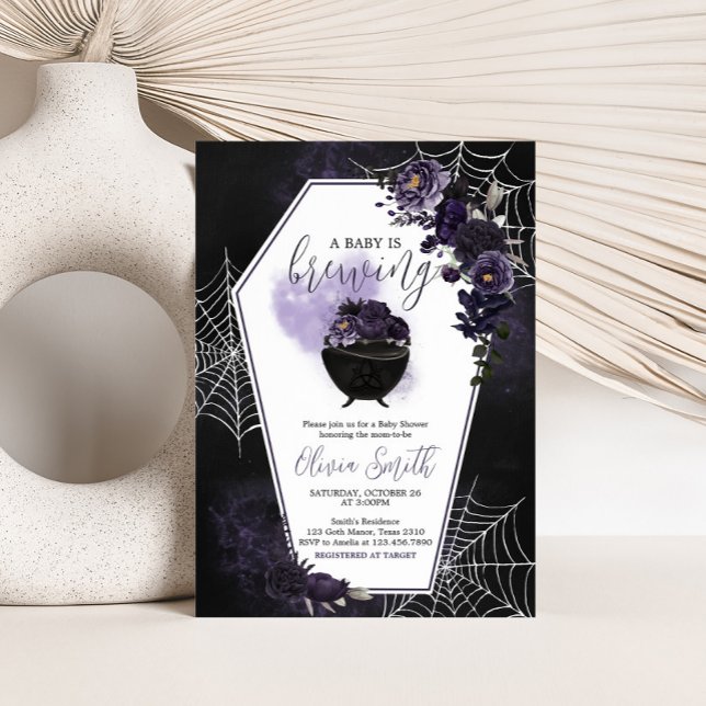 Bjud i lila Gothic Blommigt Baby Shower-inbjudan Inbjudningar (Floral Gothic Invitation)