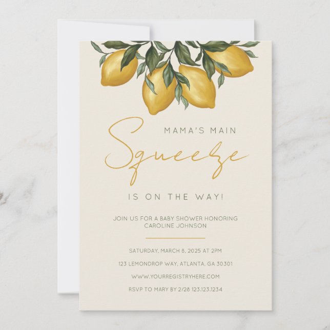 Bjud i Mamma Main Squeeze Lemon Baby Shower Inbjudningar (Framsida)
