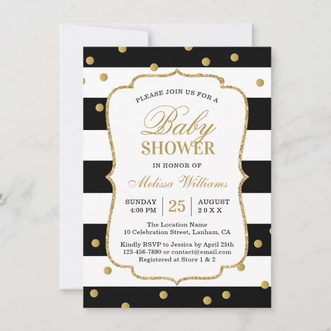 Bjud i Modern Black White Rand Baby Shower Inbjudningar (Framsida)